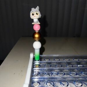 Cute Gray Bunny Beaded Pen – Handmade Character Pen